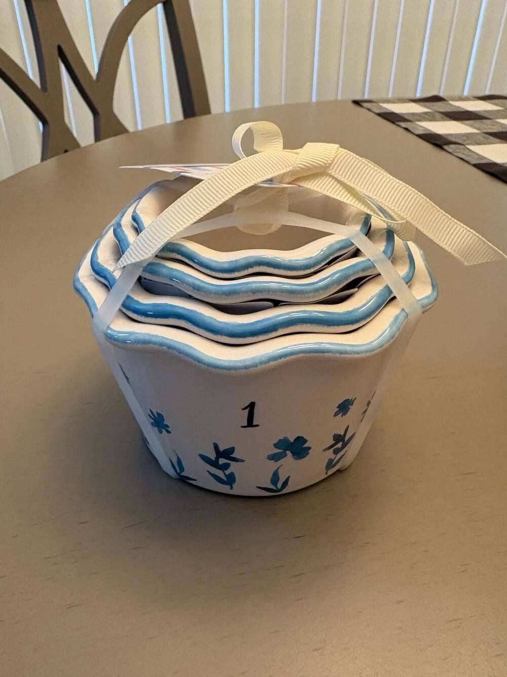 Rae Dunn Artisan Collection Blue Floral Ceramic Measuring Cups Set